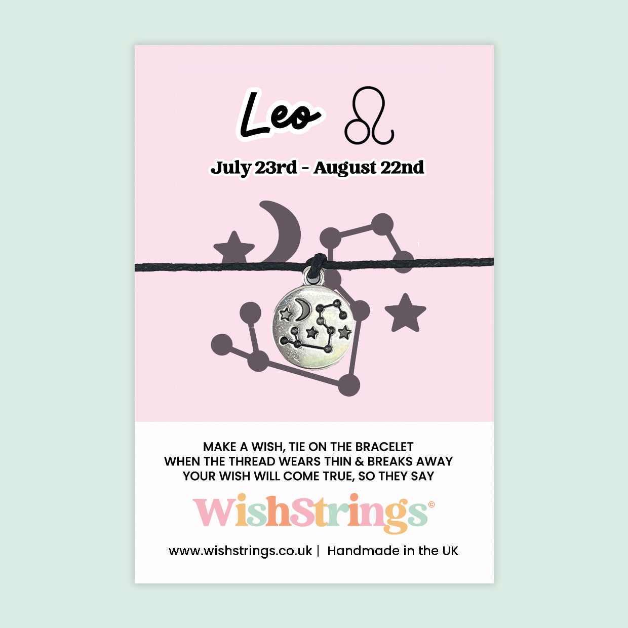 WishStrings ‘Leo’ Star Sign Wish Bracelet | Thoughtful Horoscope Gift | Meaningful Zodiac Keepsake for Leo Birthdays