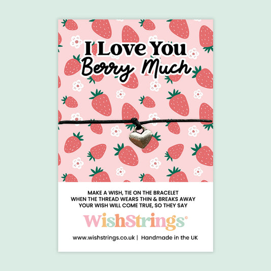 WishStrings ‘I Love You Berry Much’ Wish Bracelet | Cute Pun Gift for Valentine’s Day or Anniversaries | Handmade Strawberry Keepsake Token of Love