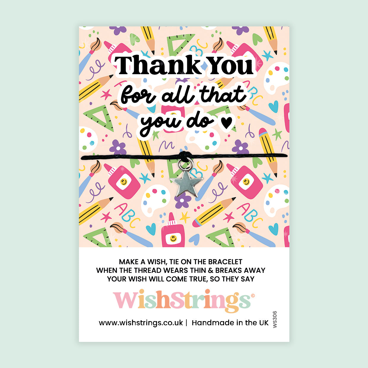 WishStrings Thank You Bracelet – Handmade Teacher Appreciation Gift | School Themed Card