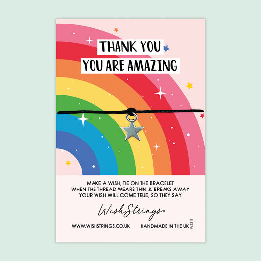Thank You Wish Bracelet – Handmade Gratitude Gift Bracelet with Rainbow Friendship Card