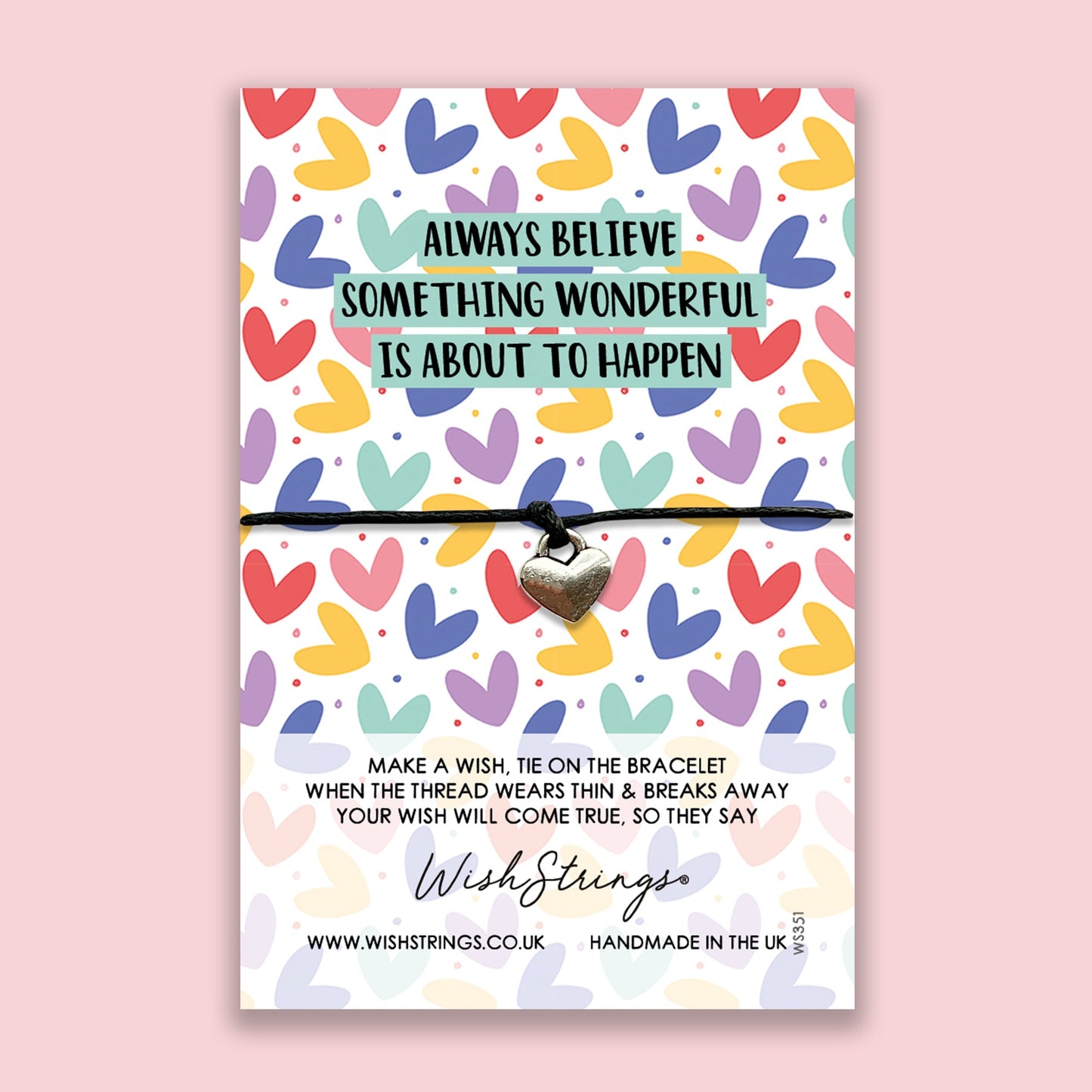 WishStrings Wish Bracelet – Positivity Gift | Adjustable Waxed Cotton Cord | Letterbox Friendly Card