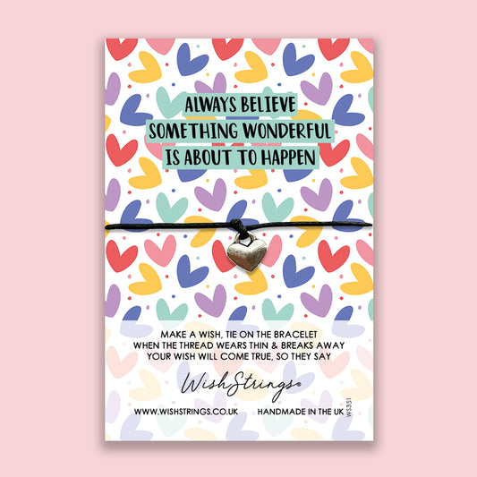 WishStrings Wish Bracelet – Positivity Gift | Adjustable Waxed Cotton Cord | Letterbox Friendly Card