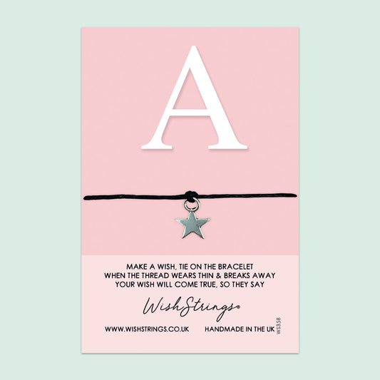 WishStrings Wish Bracelet – Custom Name Letter A Bracelet | Simple Elegant Friendship Gift Card