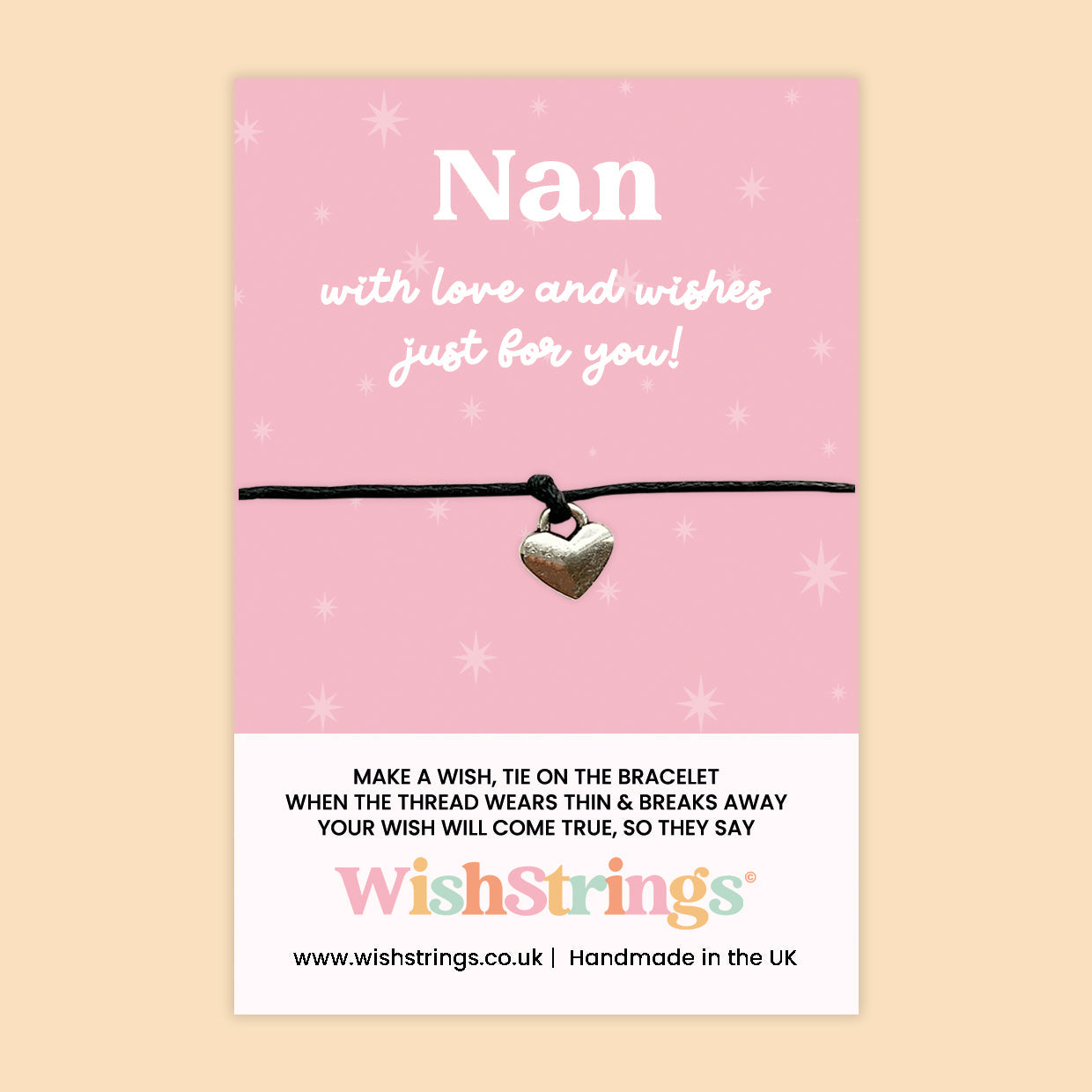 WishStrings ‘Nan – With Love and Wishes Just for You’ Wish Bracelet | Thoughtful Keepsake Gift for Grandmothers | Handmade Token of Love
