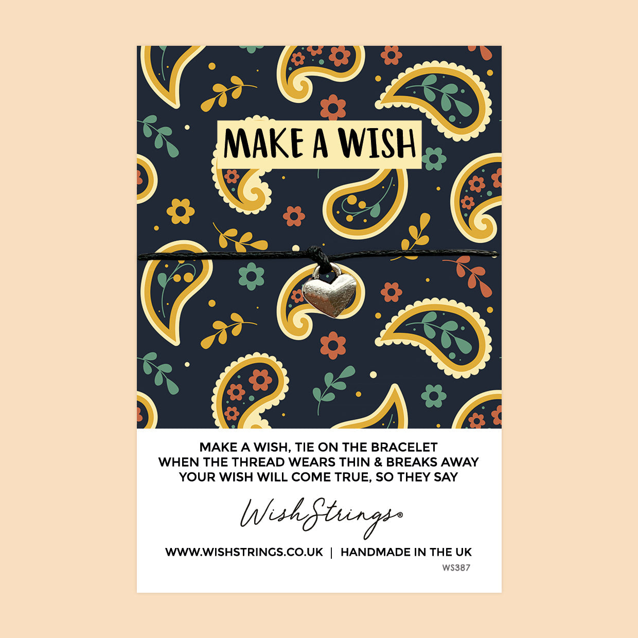 Wish Bracelet – Handmade Friendship Bracelet With Paisley Pattern | Birthday Gift Card