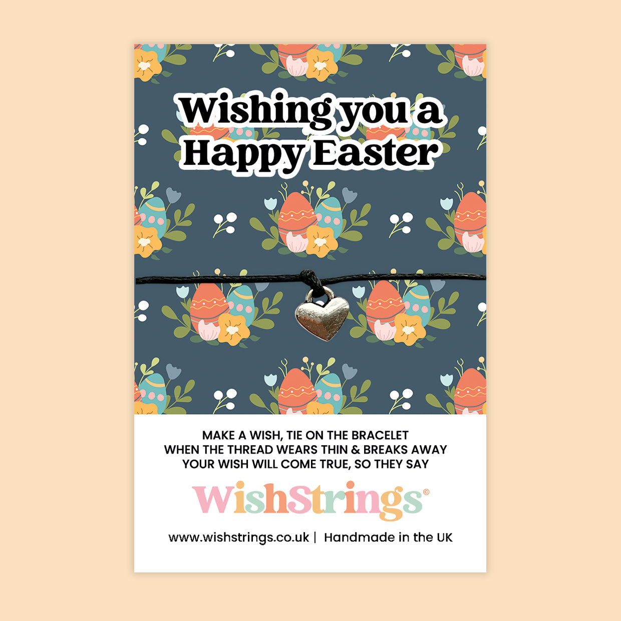 WishStrings ‘Wishing You a Happy Easter’ Wish Bracelet | Spring Gift Keepsake for Friends & Family | Thoughtful Easter Card Insert or Letterbox Token | Handmade in the UK