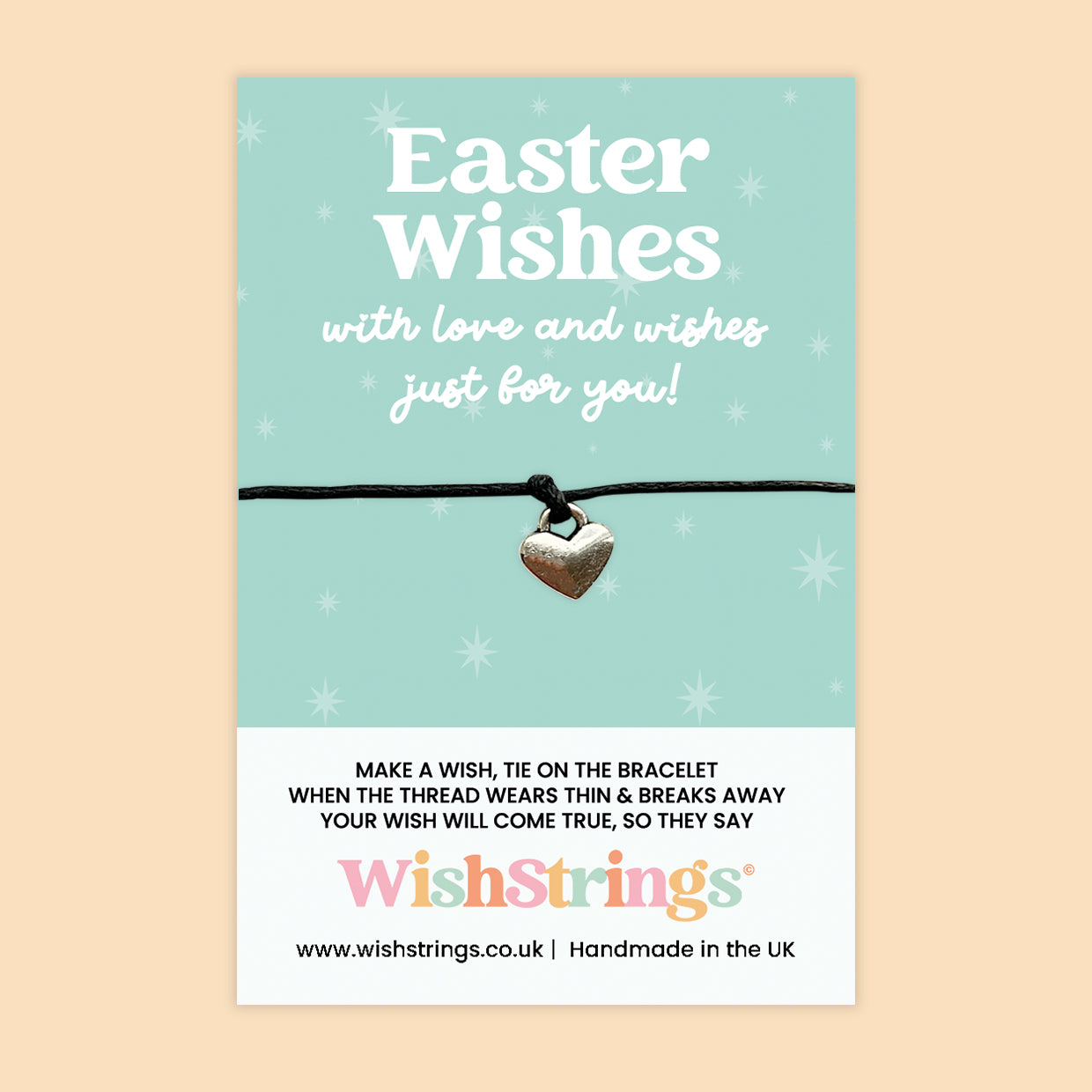 WishStrings ‘Easter Wishes’ Wish Bracelet | Springtime Keepsake Gift | Thoughtful Token with Heart Charm | Handmade Bracelet for Seasonal Celebration or Happy Mail