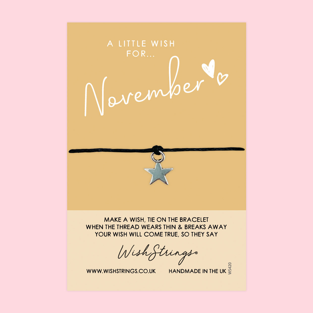 November Birth Bracelet – Handmade Wax Cord Bracelet | Personalized Wish Card Gift