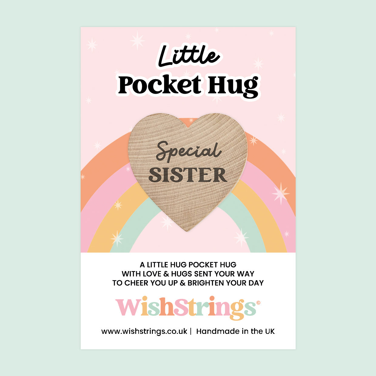 WishStrings Pocket Hug – Special Sister Heart Token Gift | Thinking of You | Friendship & Love Keepsake | Letterbox Gift Under £5 | Handmade in the UK