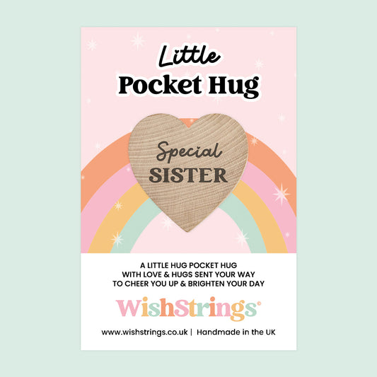 WishStrings Pocket Hug – Special Sister Heart Token Gift | Thinking of You | Friendship & Love Keepsake | Letterbox Gift Under £5 | Handmade in the UK