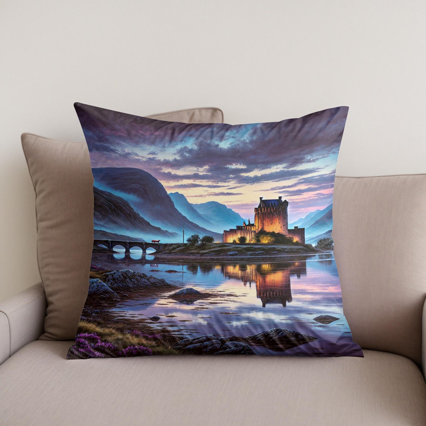 Twilight Highlands Castle Cotton Cushion