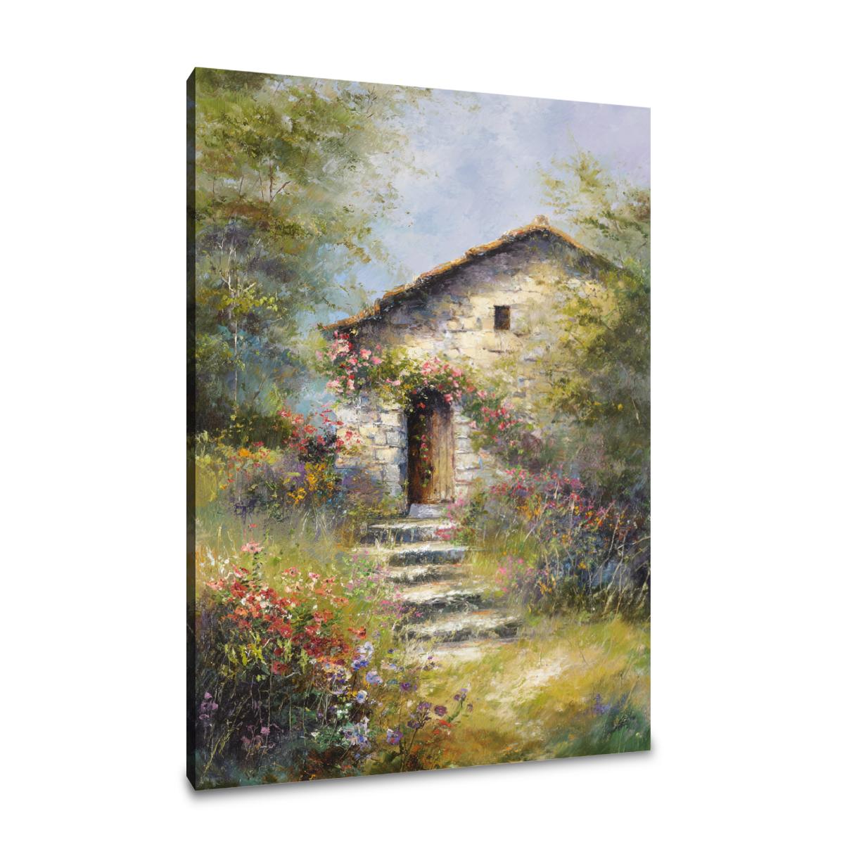 Stone Cottage on Hill Canvas