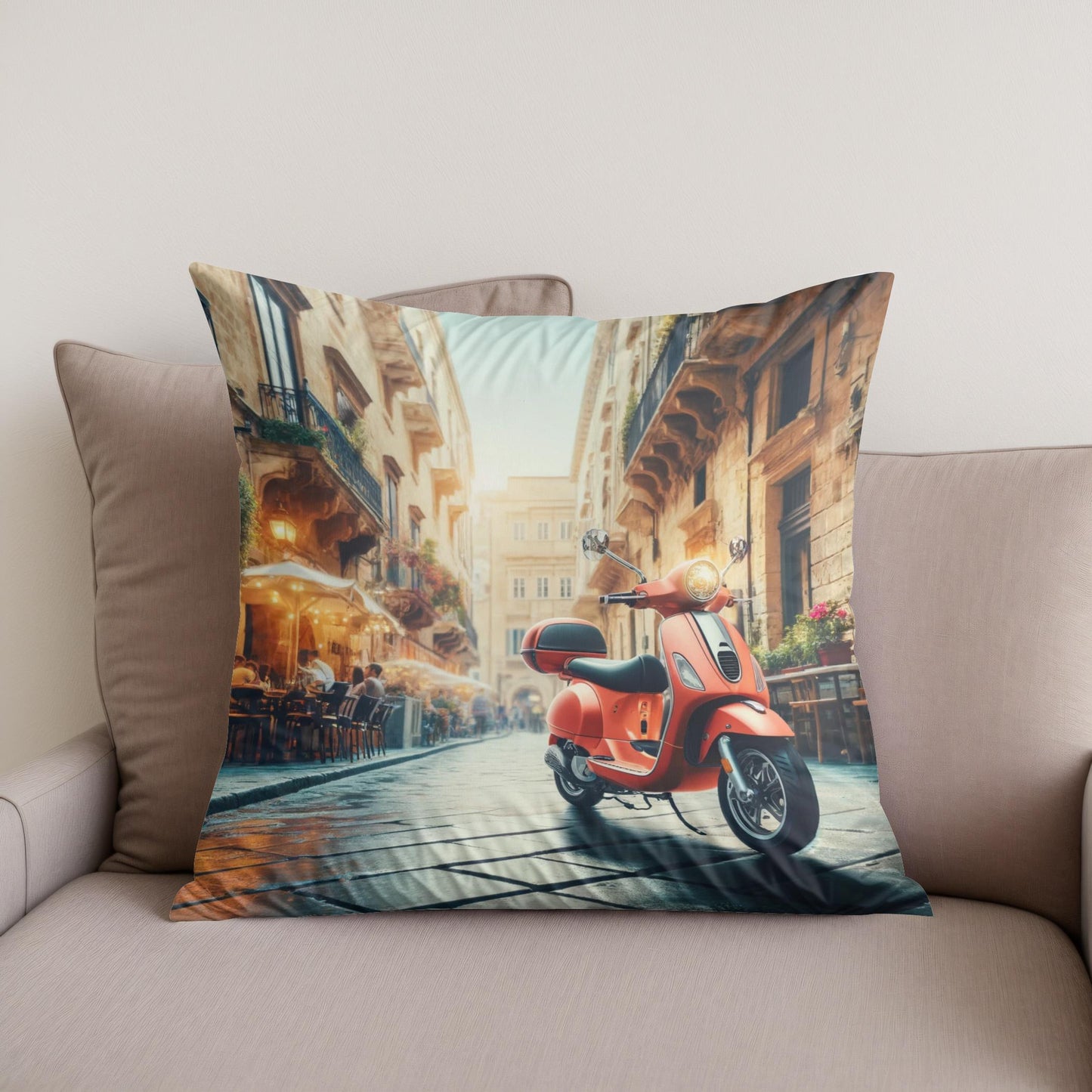 Cityscape Scooter Adventure Cotton Cushion