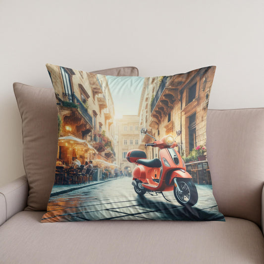 Cityscape Scooter Adventure Cotton Cushion