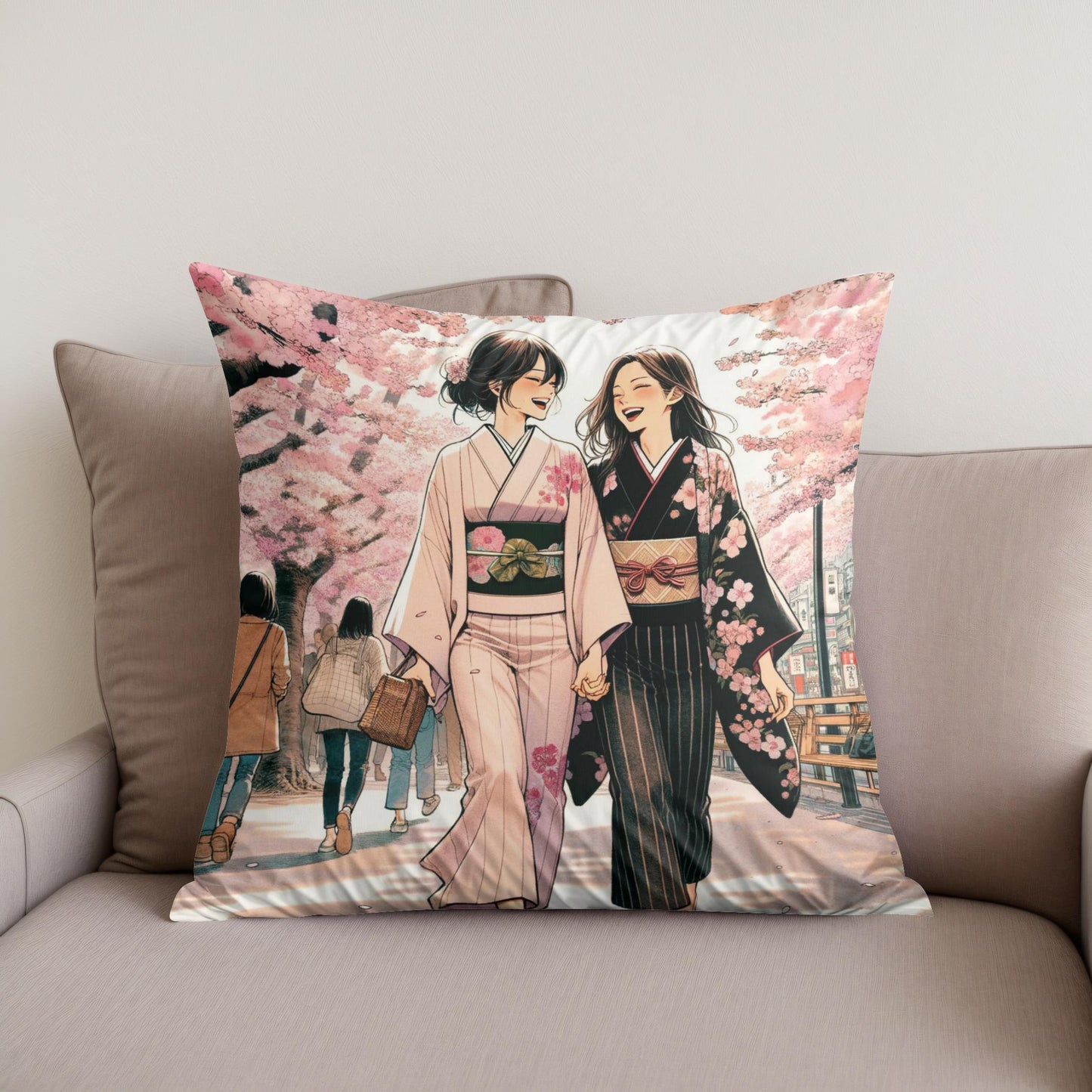 Sakura Friendship Stroll Cotton Cushion