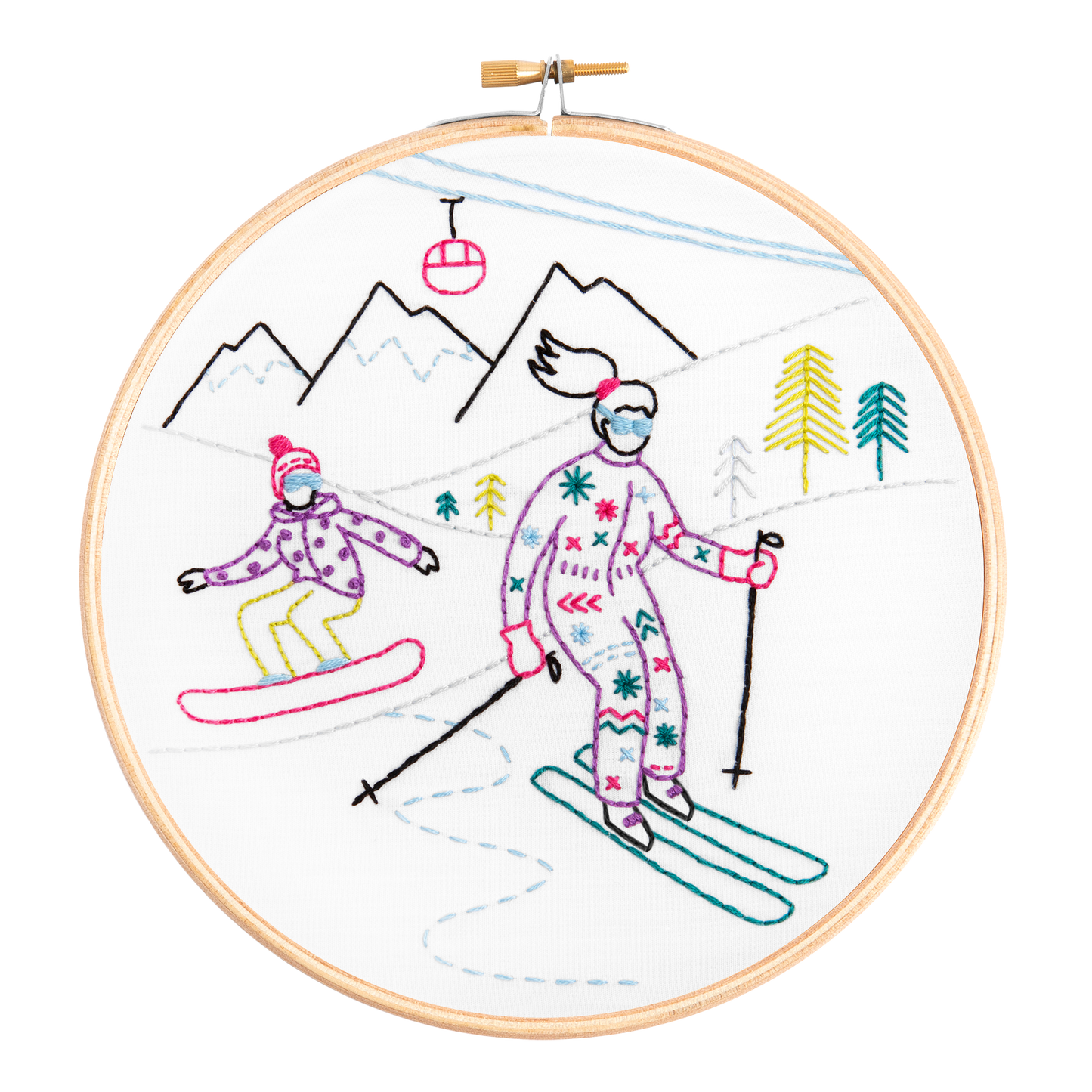 'Off-Piste' Skiing and Snowboarding Embroidery Kit for Beginners