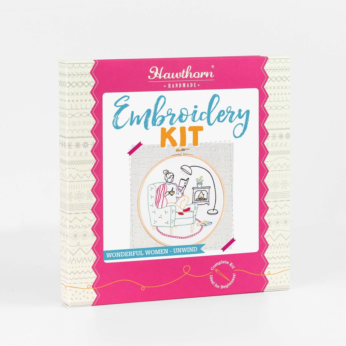 'Unwind' Booklover Embroidery Kit for Beginners