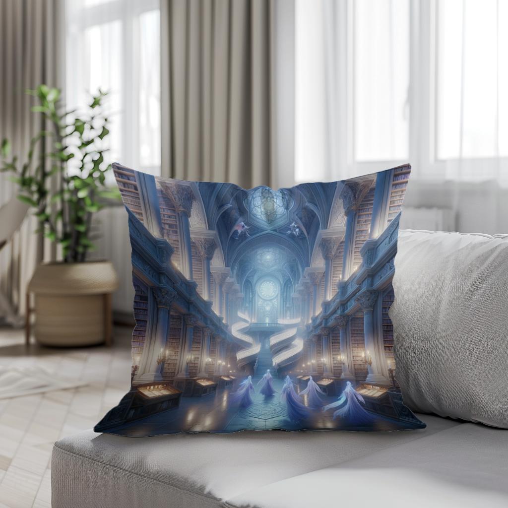 Mystic Elven Library Cotton Cushion