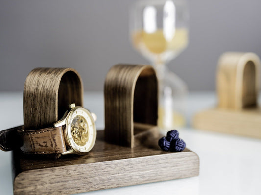 Walnut Watch Stand Holds 2 | Double Watch Display Holder | Handcrafted in England