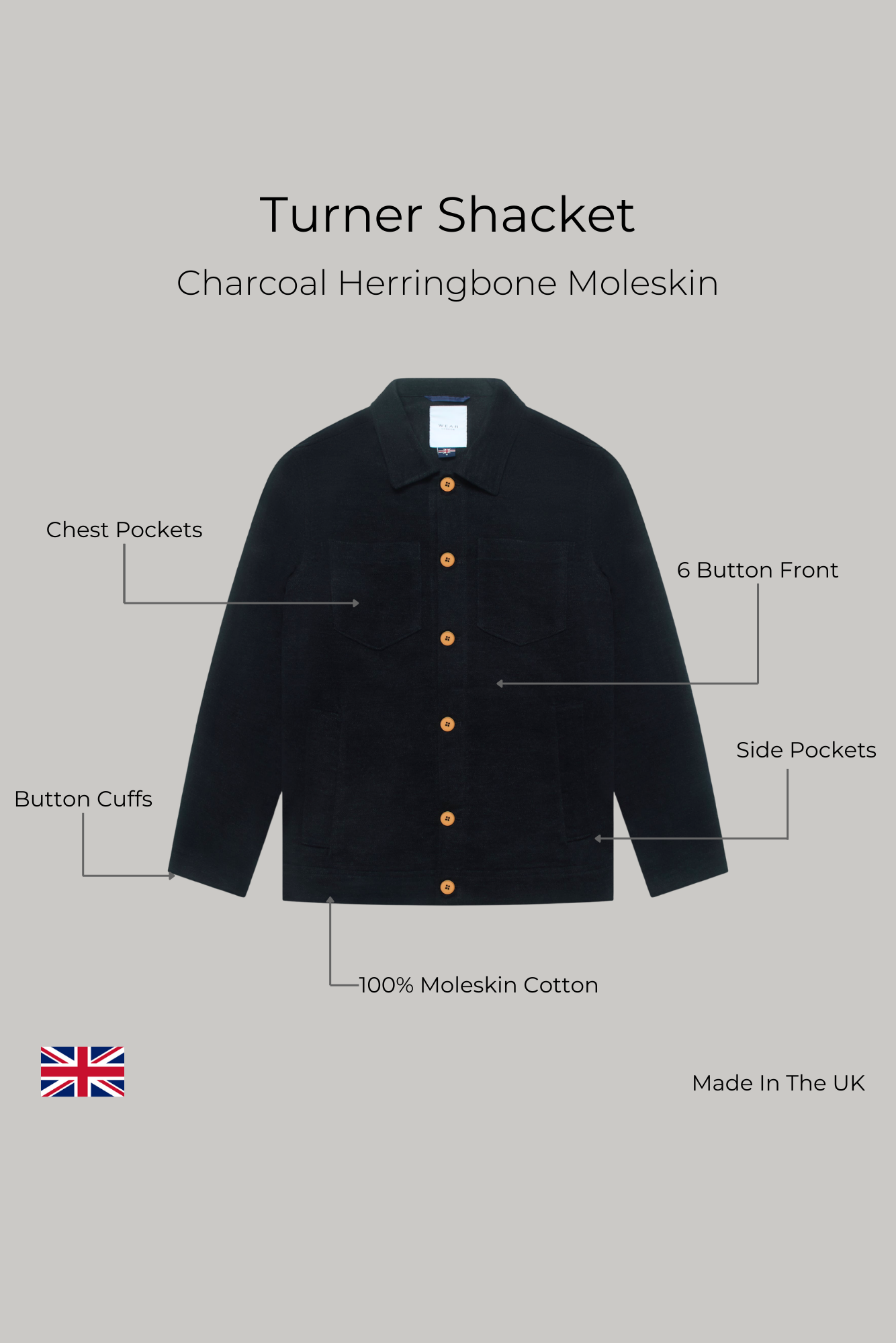 Turner Shacket - Charcoal Herringbone Moleskin