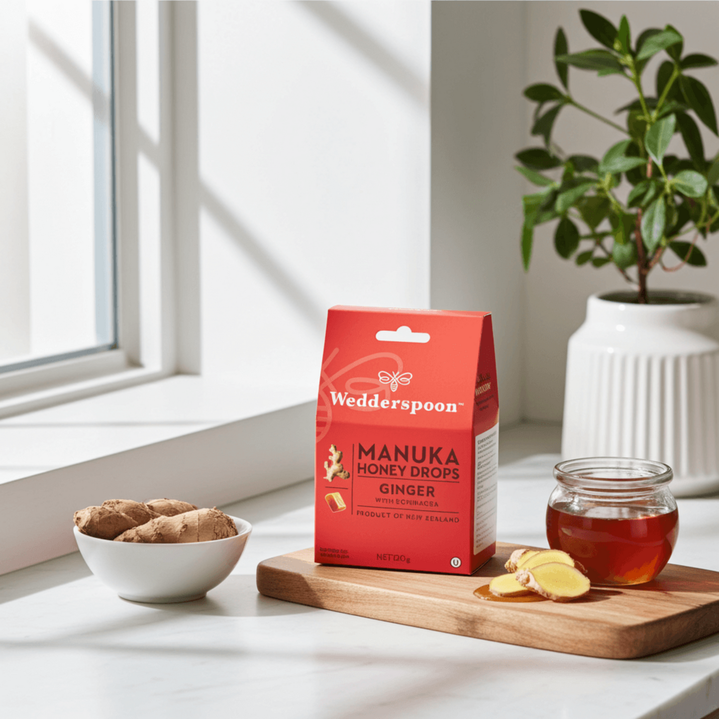 Wedderspoon Mānuka Honey Drops Ginger and Echinacea (20 Drops per box)