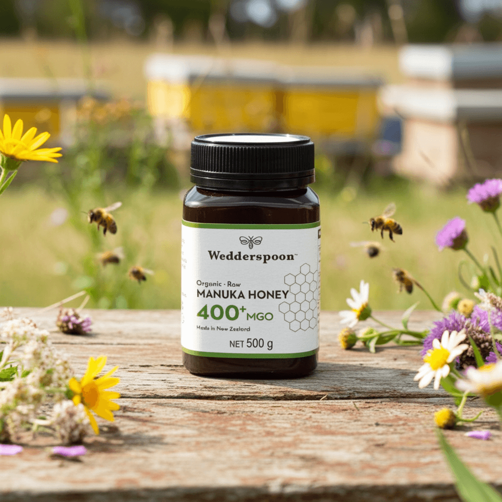 Wedderspoon Raw Organic Manuka Honey 400 MGO (500g) – Unpasteurised High Potency