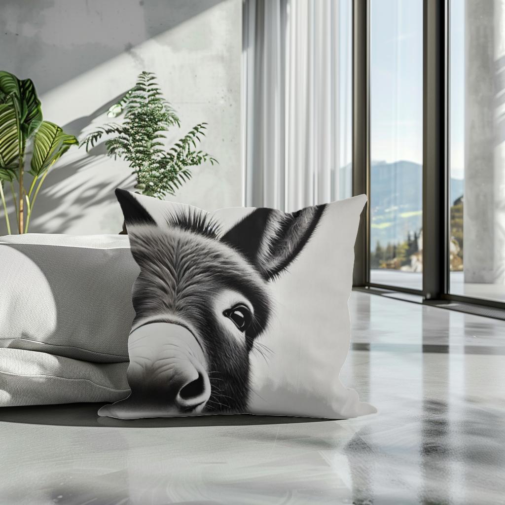 Curious Donkey Peeking Cotton Cushion