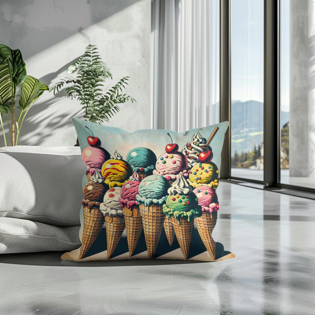 Vintage Pop Ice Cream Delight Cotton Cushion