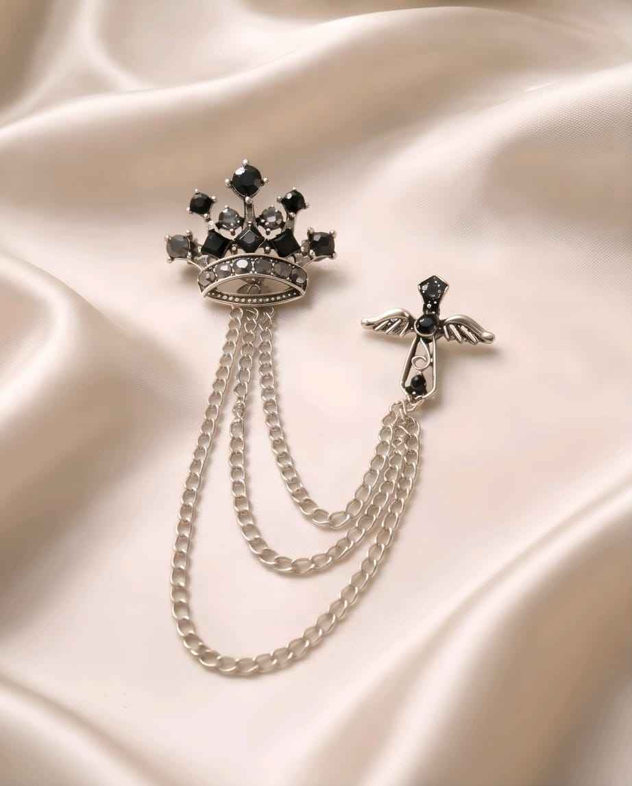 Midnight Crown & Wing Chain Lapel Pin