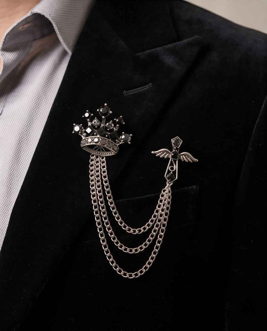 Midnight Crown & Wing Chain Lapel Pin
