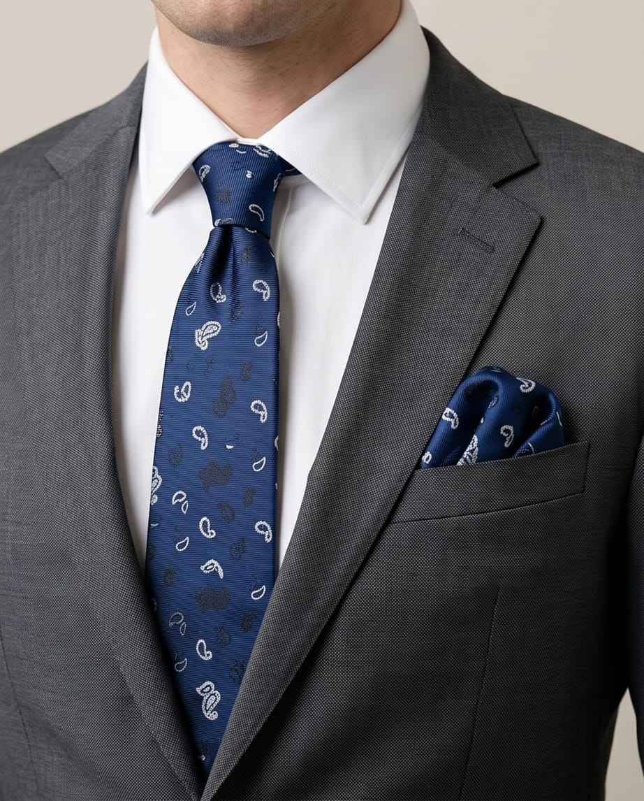 Sophisticated Paisley Ensemble: Navy Blue Tie, Cufflinks & Pocket Square Gift Set