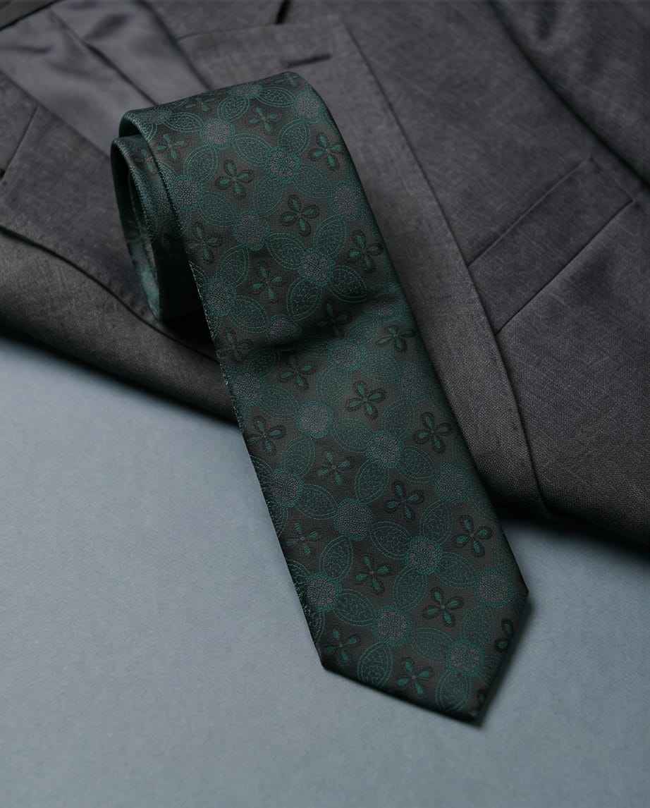 Deep Teal Jacquard Tie Set with Cufflinks & Pocket Square
