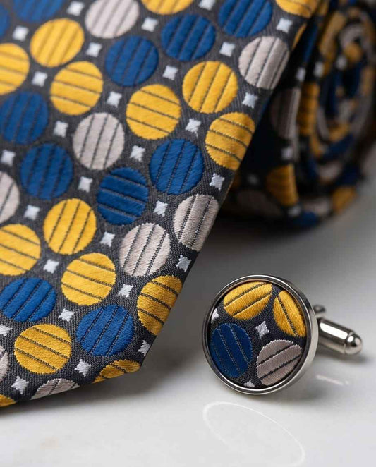 Geometric Circles Tie & Cufflink Set
