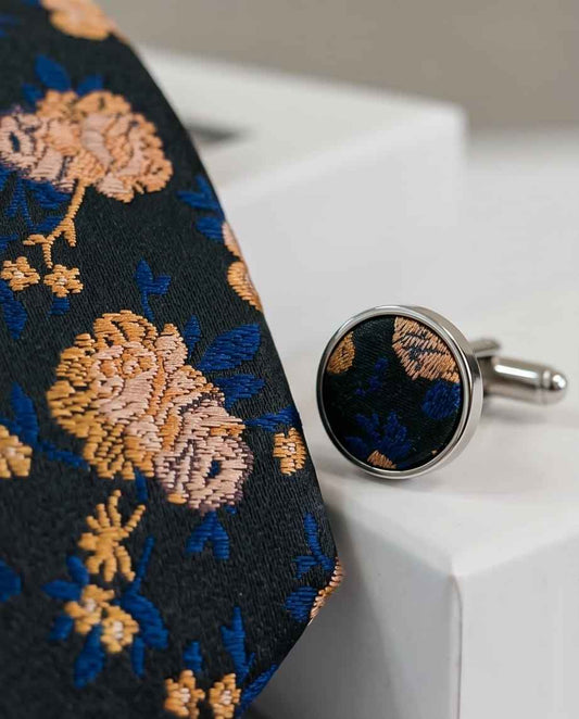 The "Golden Bloom" Silk Tie & Cufflink Set