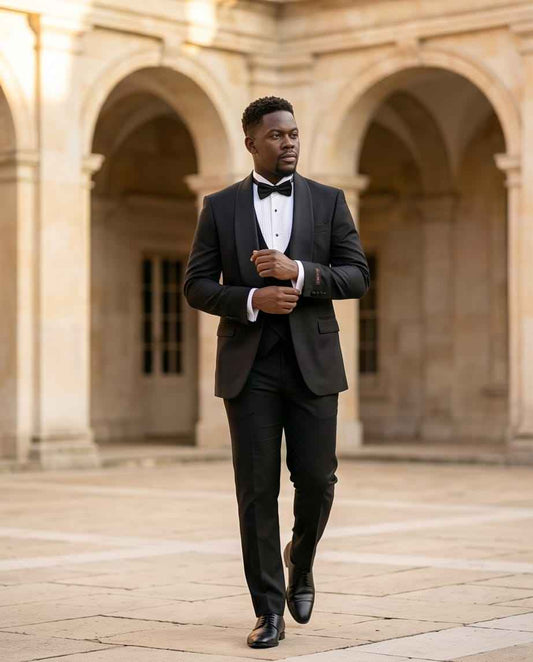 Classic Black Shawl Collar Tuxedo with Double-Breasted Vest