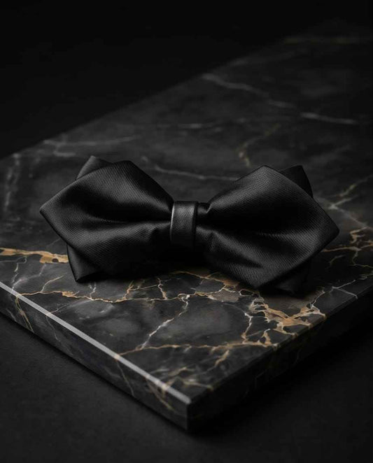 Black Satin Pre-Tied Bow Tie with Adjustable Band