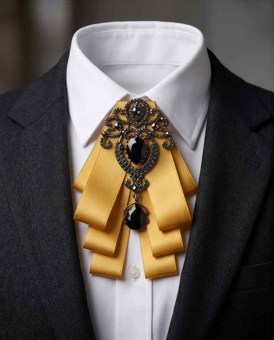 Ornate Gold Ribbon Bow with Black Crystal Embellishment
