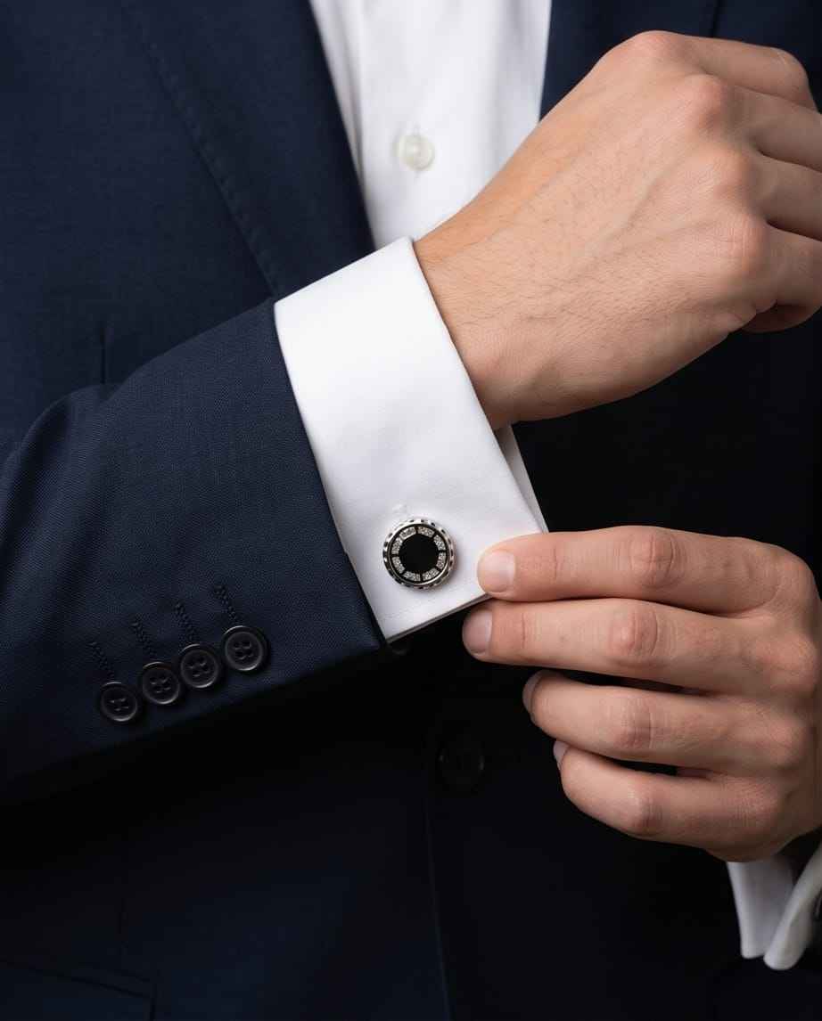 Luxe Black Dial & Crystal Embellished Cufflinks