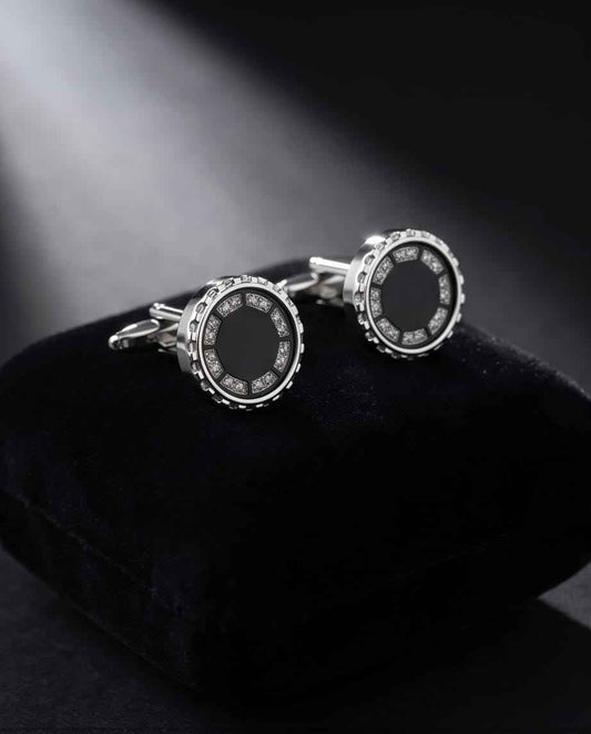 Luxe Black Dial & Crystal Embellished Cufflinks