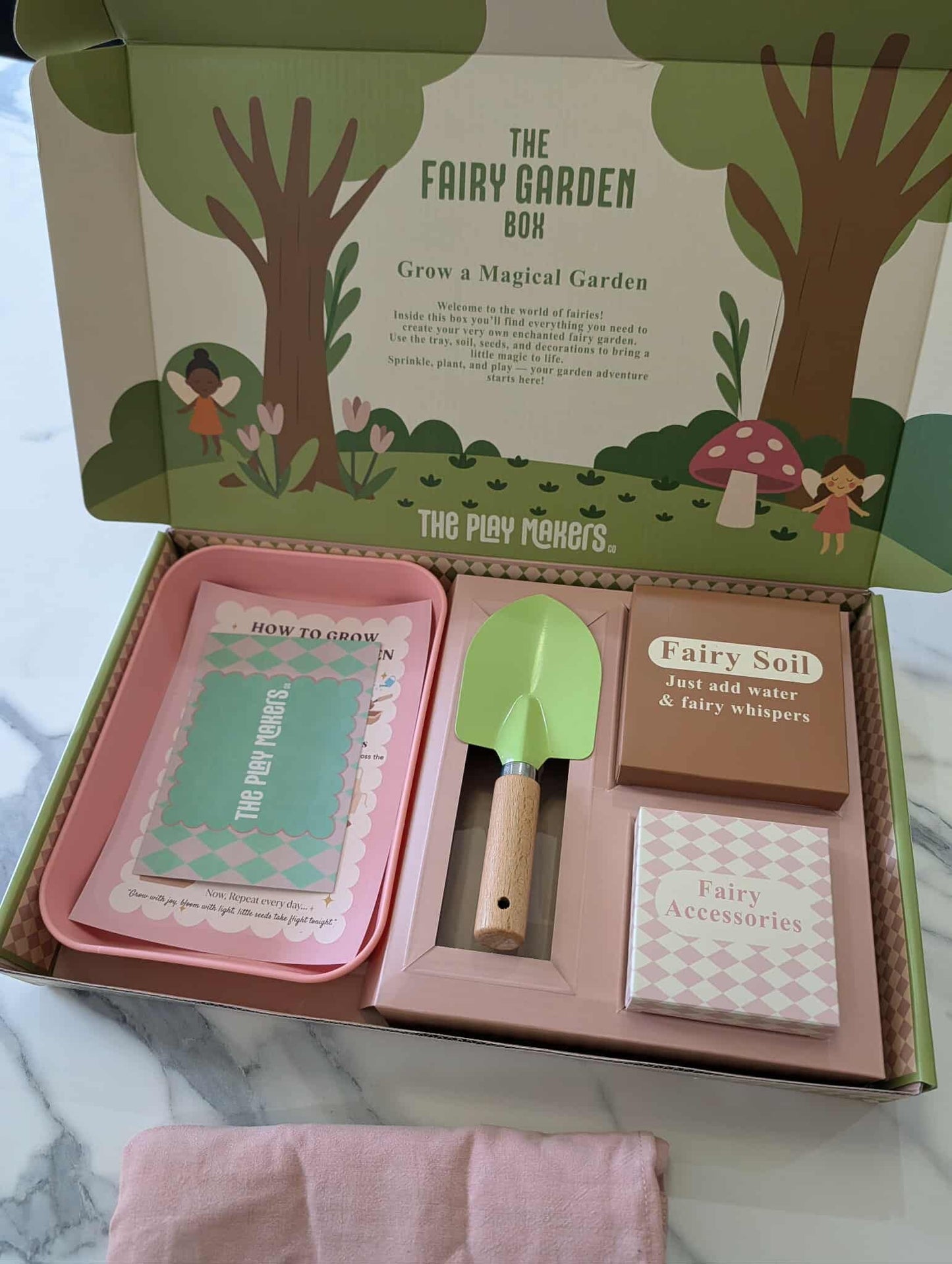 Fairy Garden Starter Kit (Apron,Tray, Shovel, Fairies, Soil & Seeds)