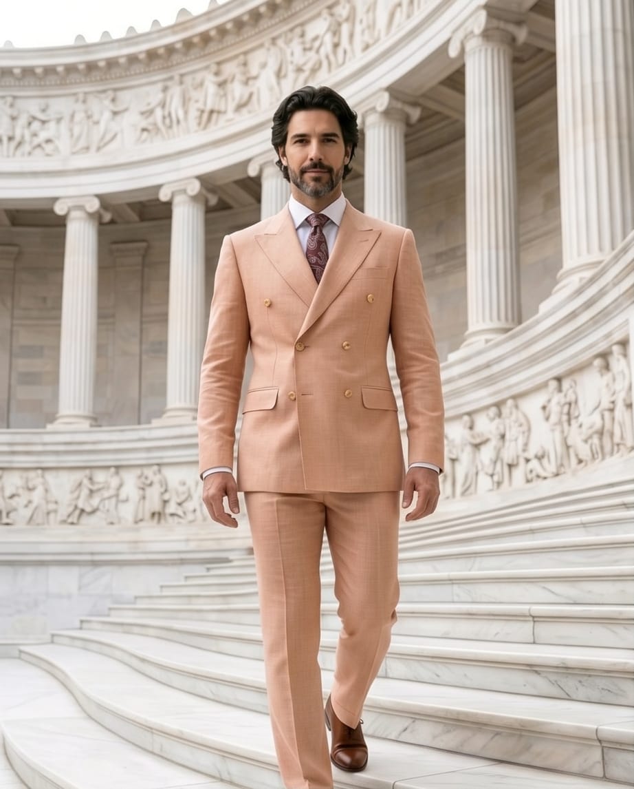 Light Salmon Slim Fit Double-Breasted Suit