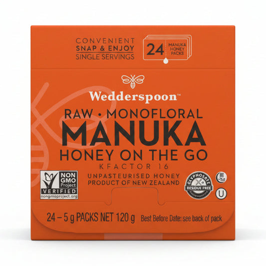 Wedderspoon Honey On The Go KFactor 16+ Manuka Snap Packs 120g (24 snaps per box)