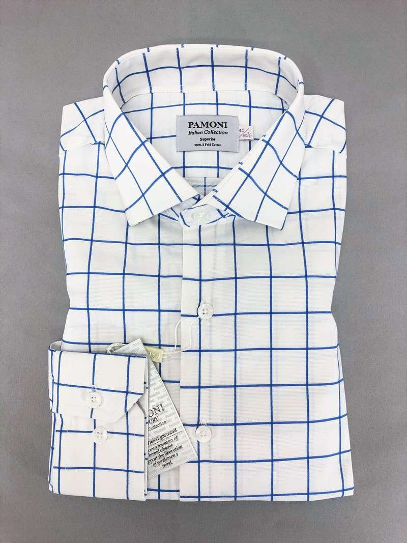 White Blue Check Slim Fit Shirt