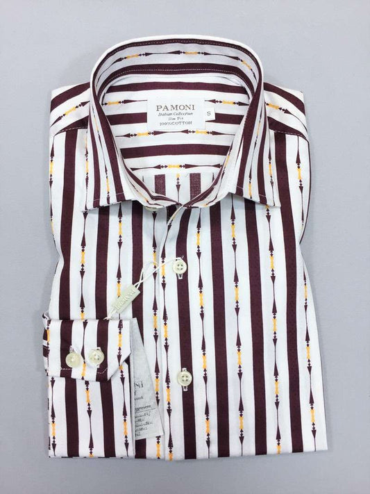 White Maroon Bold Stripe Slim Fit Shirt