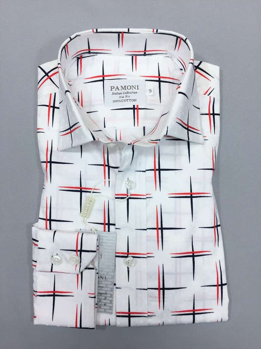 White Navy/red Cross Design Slim Fit Shirt