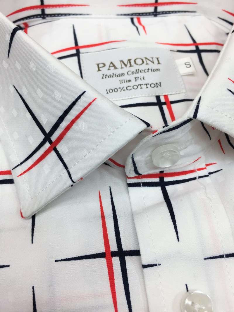 White Navy/red Cross Design Slim Fit Shirt