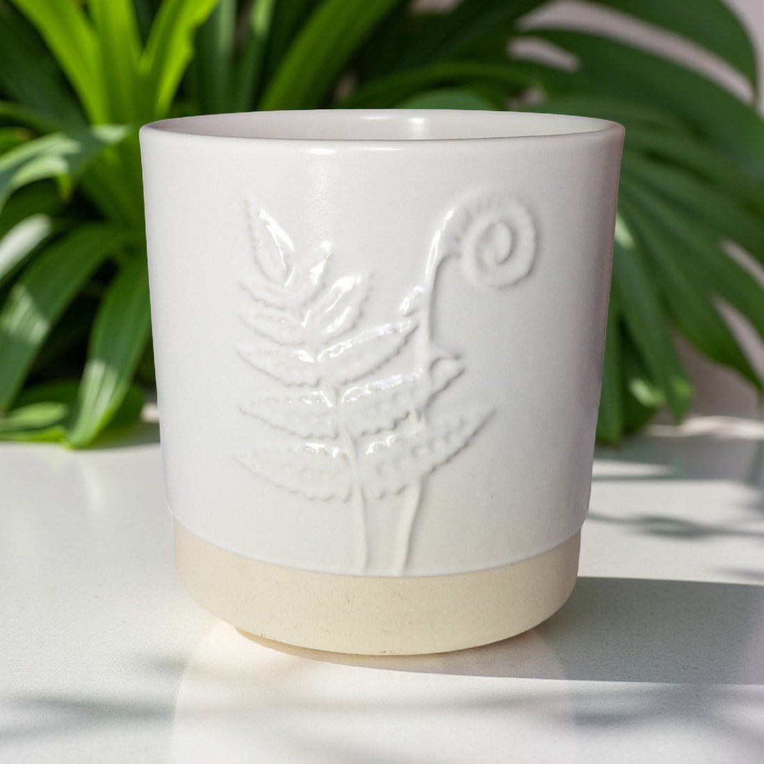 3-Wick Candle in White Ceramic Fern Pot