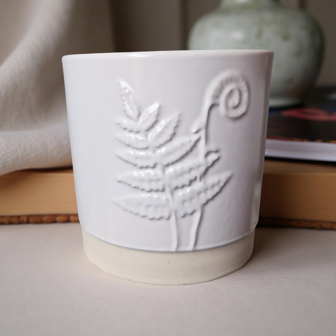 3-Wick Candle in White Ceramic Fern Pot