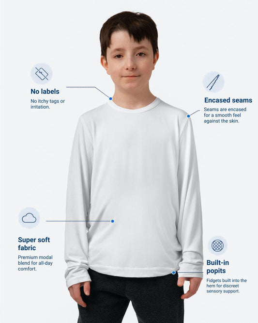 Kids Fidget-T – Long Sleeve- White
