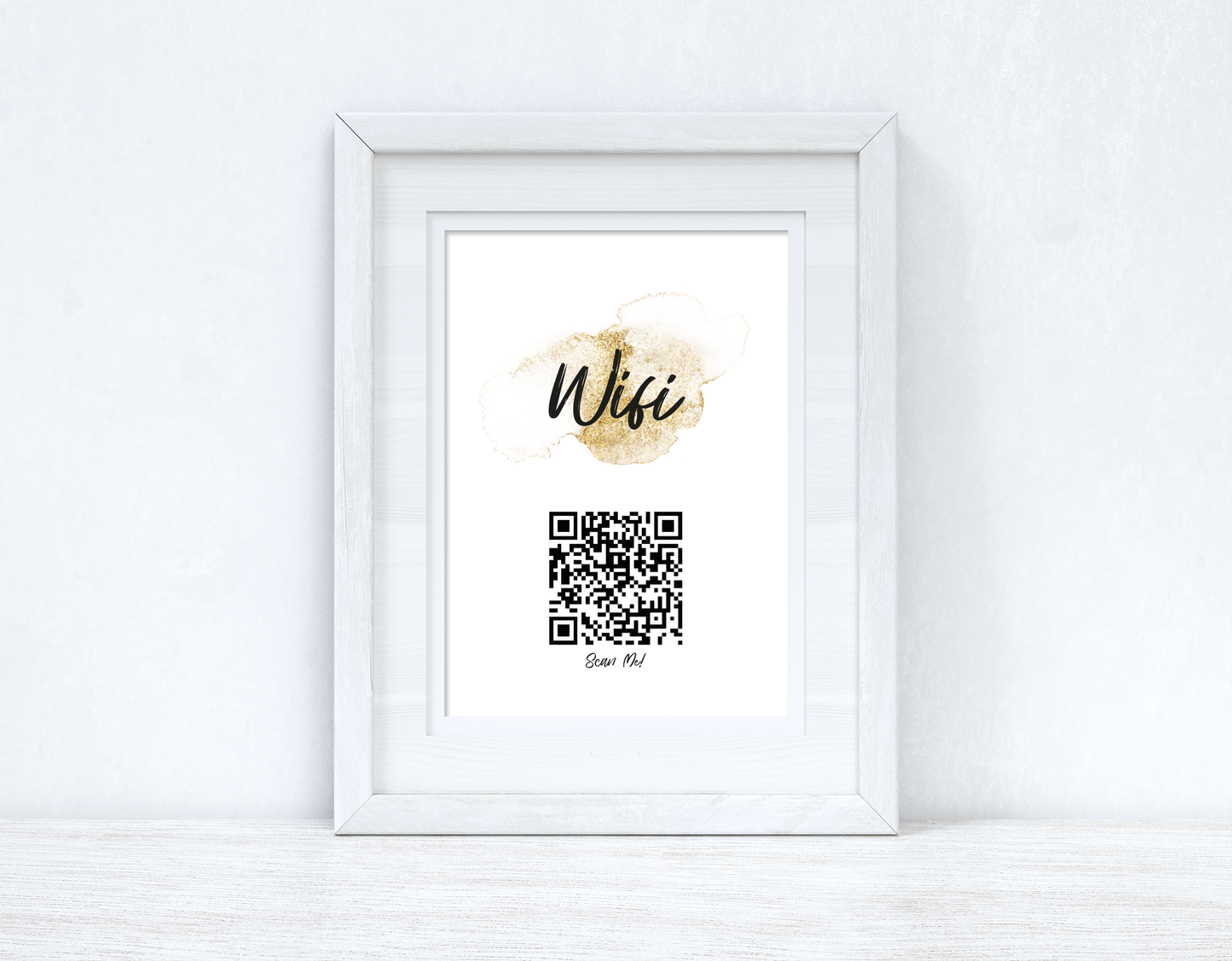 Personalised Wifi Gold Splatter Splatter Scan Me! Wifi QR Scan Home Wall Decor Print